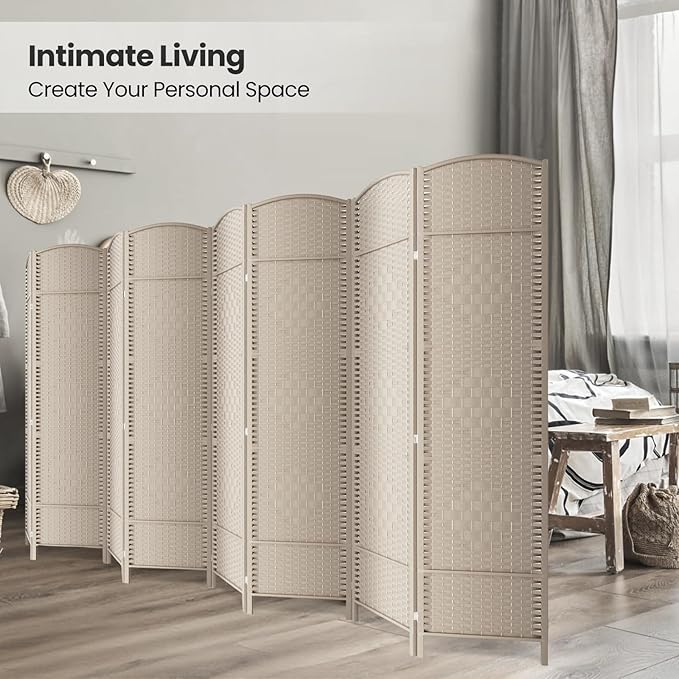 Cocosica 8 Panel Room Divider,6Ft Folding Privacy Screen,Tall - Extra Wide Foldable Panel Partition Wall Divider with Diamond Double-Weaved Hand-Woven Design Room Screen Divider
