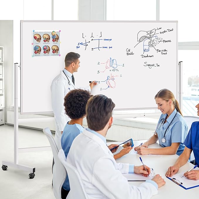 maxtek Rolling Whiteboard 72x48, Large Double-Sided White Board Dry Erase on Wheels, Giant Magnetic White Board Standing for Office, School, Home Office, Homeschool (Sliver)