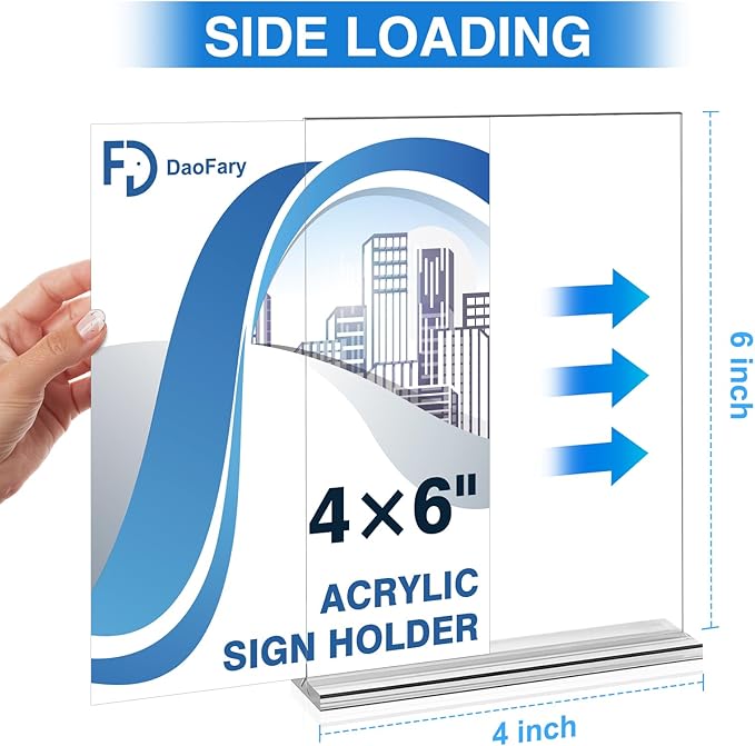 Daofary 26 Pack Acrylic Sign Holder 4 x 6 Clear Display Table Signs Stand, Double Sided T Shape Flyer Holder Plastic for Picture Paper Frame Holder Home Office Menu Retail Show Fair