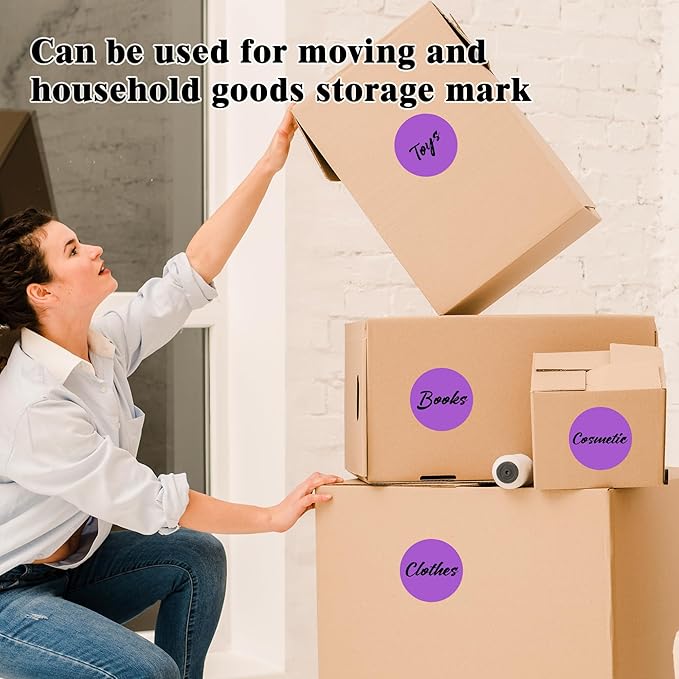 3 Inch Round Colored Dot Stickers, 2000 PCS, 4 Rolls in Dispenser Box - Purple Circle Color Coding Labels Dot Labels for Office, Home, Inventory Organizing