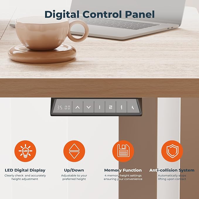 FitStand Standing Desk,Large 63x31 Inches Height Adjustable Stand Up Desks with Cable Management, Home Office Computer Desk with Cup Holder & Memory Preset, White Wood Grain