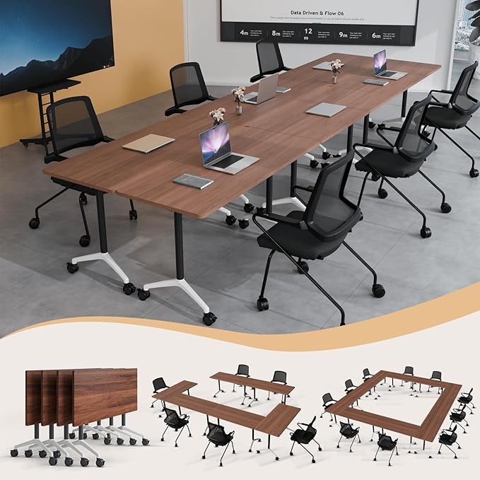 Folding Conference Table 4ft 5ft, Foldable Office Meeting Desk for 6 People, Multiple Sizes Colors Mobile Conference Room Table for Training Room School Business Furniture (4, Walnut, 47in)