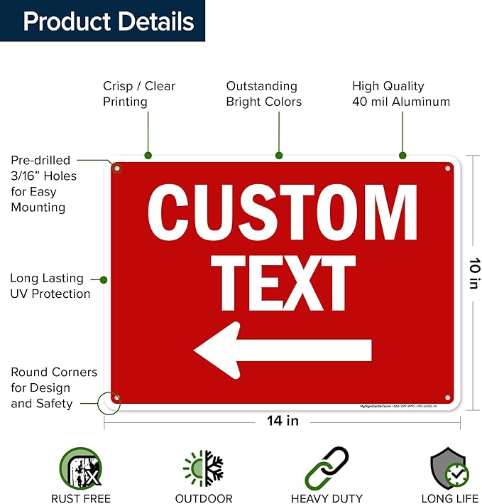 Custom Arrow,Custom Directional Sign, Left Arrow,10x14 Inches, Rust Free .040 Aluminum, Fade Resistant, Made in USA by My Sign Center