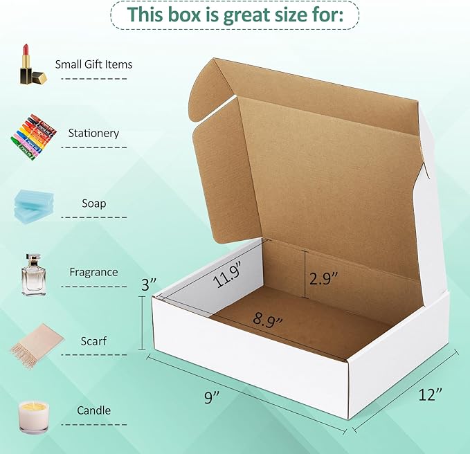 Eupako 12x9x3" White Shipping Boxes Corrugated Box Mailers 20 Pack Cardboard Shipping Boxes for Small Business, Mailing