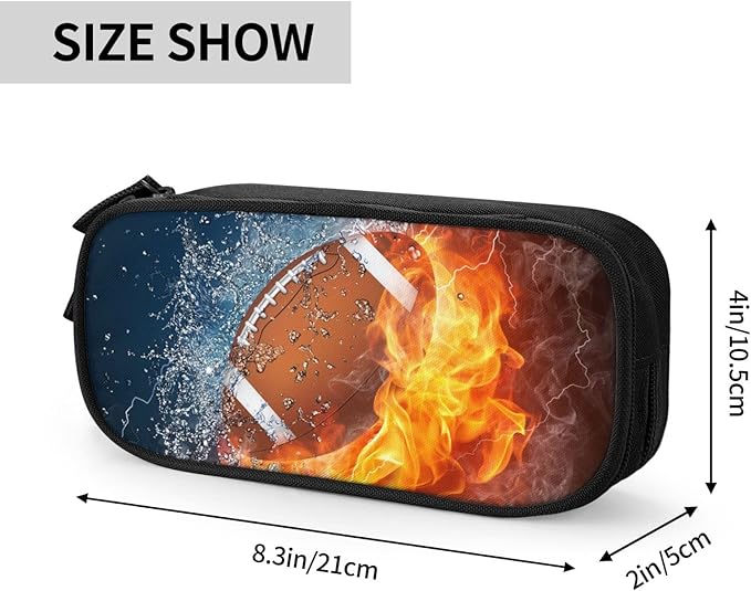 SNAPMADE Sports-Themed Pencil Case with Football for Boys Girls, Big Capacity Black Pencil Pouch, Cool Pencil Bag with Zipper Portable Travel Storage Box Desk Pen Bag for Office