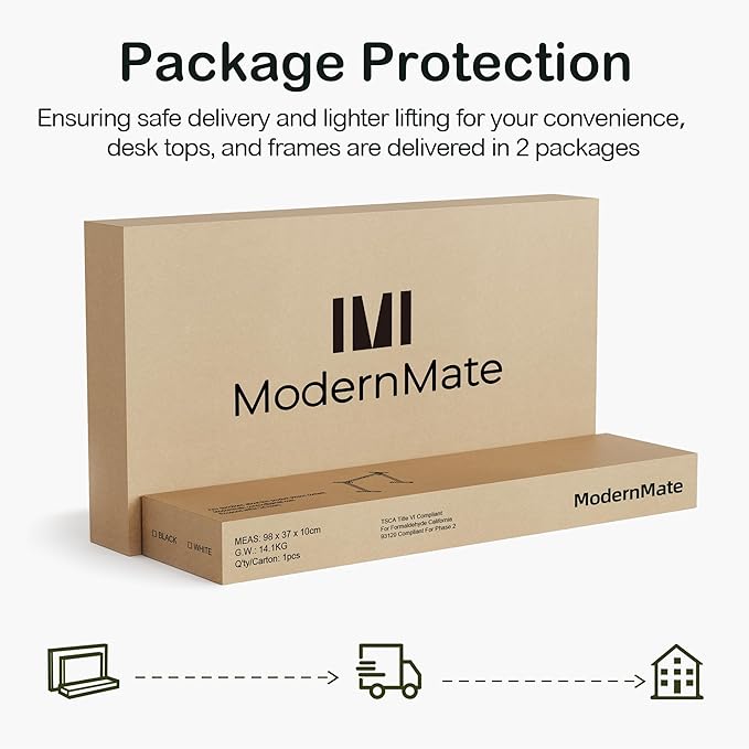 ModernMate Standing Desk with 4 Drawers, 47.2 x 23.6 Inch Whole Piece Height Adjustable Electric Sit Stand Desk, Computer Home Office Workstation with Open Storage Shelf, Light Walnut