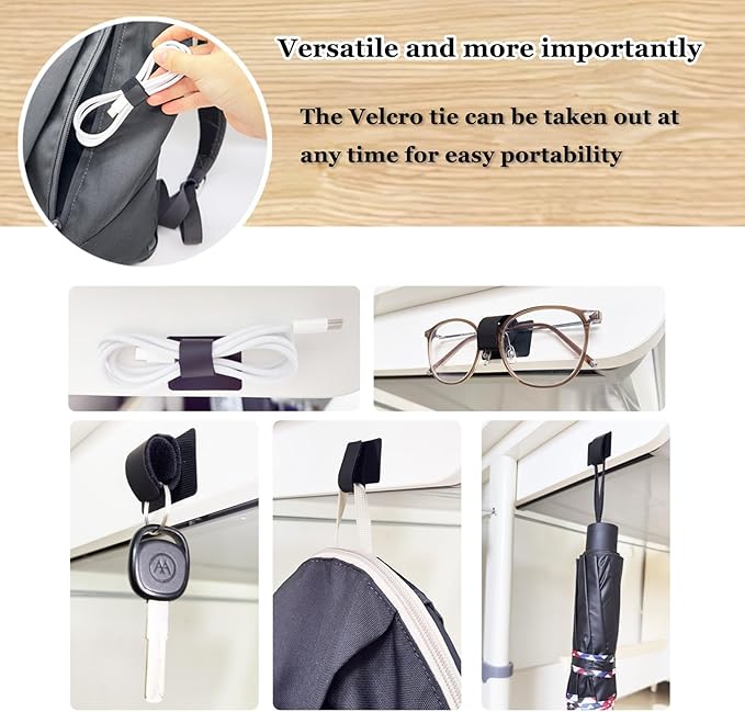 Ulinca Cable Management Under Desk,Up to 15 Cord,Enhanced Wire Holder. Cord Organizer,Reusable Cord Holder Organizer for Cable Hider Clips Under Table, 20 Pair+1 roll of Velcro Ties (Black, 20 Pair)