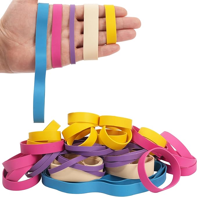 65Pcs Rubber Bands Assorted Sizes Colors 6 sizes #82#84 size94 size64 size107 Mixed wide Elastic Bands for for Survival Office Supply Tactical Rubber Bands