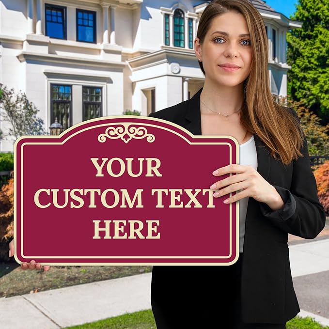 Custom Decorative Sign, Personalized Metal Sign for Driveway, Home, Airbnb, Door Plaque, Burgundy Background 12x18 Inches, ACM, Fade Resistant, Made in USA by Sigo Signs