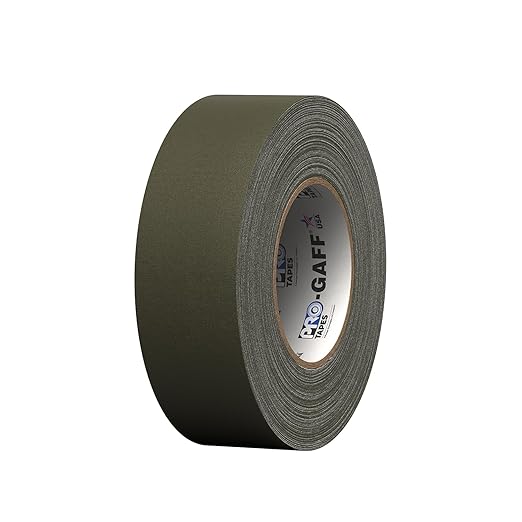 ProTapes Pro Gaff Premium Matte Cloth Gaffer's Tape With Rubber Adhesive, 11 mils Thick, 55 yds Length, 2" Width, Olive Drab (Pack of 1)