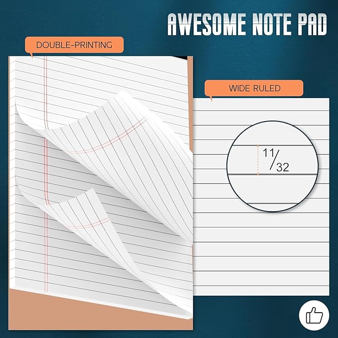 White Legal Note Pads 8.5X 11'', 24 Pack Legal Paper Note Pads, Micro Perforated Wide Ruled Lined Writing Pads 30 Sheets per Notepad Double-Side Printed Note Pad 8.5x11 for Home, Office, School
