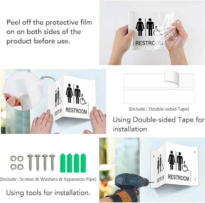 Faittoo Restroom Sign, Bathroom Signs, 2 Pack 6 x 8 Inches Acrylic Sign, for Office or Business Bathroom and Toilet Door or Wall Decor, Indoor Outdoor Use, White (Men and women with Handicap)