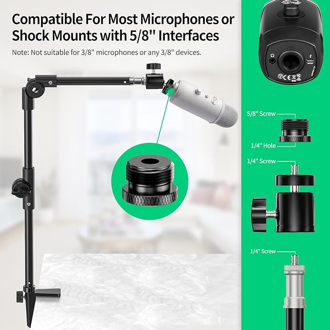 Webcam Stand Camera Mount with Phone Holder & 5/8" Screw, 22in Flexible Projector Stand Gooseneck Desk Mic for Logitech C922 C930e C920 C615 C960 Brio 4K, GoPro, Blue Yeti Snowball Ice