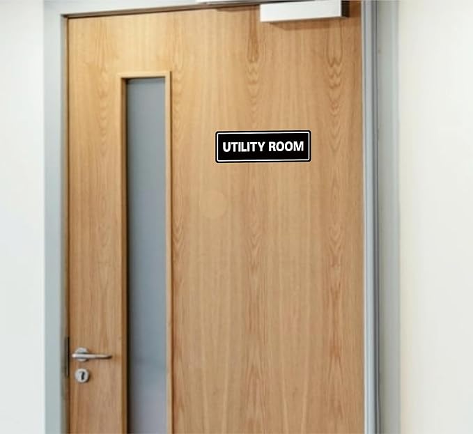 Utility Room Sign, Premium Durable Acrylic Material, Super Strong Adhesive, Quick Installation, Suitable for Your Home and Business (9 × 3 Inches, Black)