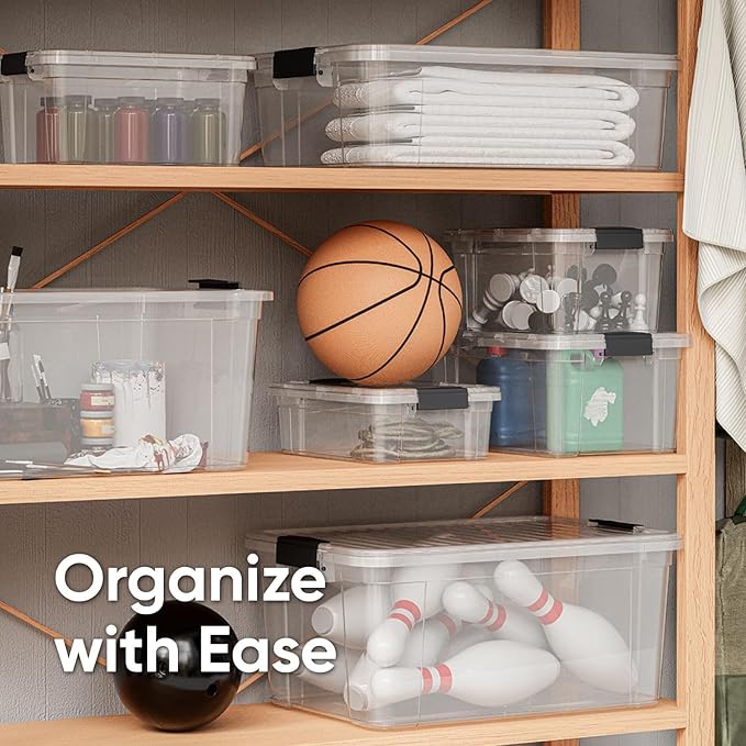 Superio Clear Storage Boxes with Lids, 1.27 Quart Plastic Container Bins for Organizing, Stackable Crates, BPA Free, Non Toxic, Odor Free, Organizers for Home, Office and Dorm, 4 Pack