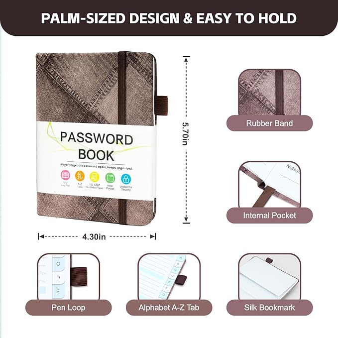MOSA BEAR Password Keeper Book with Alphabetical Tabs，4.3"x5.7" Small Password Books for Seniors Password Notebook for Internet Website Address Log in Detail(NZBR)
