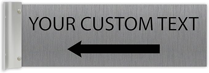 ALPHA DOG SIGNS Custom Projecting Hallway Sign, 4"x12" Double-Sided Business Plaque Left Arrow, Personalized Indoor Outdoor Wayfinding, Easy Install, Durable, Made in USA (Brushed Stainless)