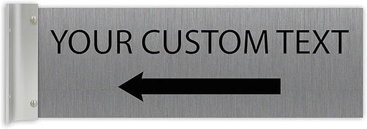 ALPHA DOG SIGNS Custom Projecting Hallway Sign, 4"x12" Double-Sided Business Plaque Left Arrow, Personalized Indoor Outdoor Wayfinding, Easy Install, Durable, Made in USA (Brushed Stainless)