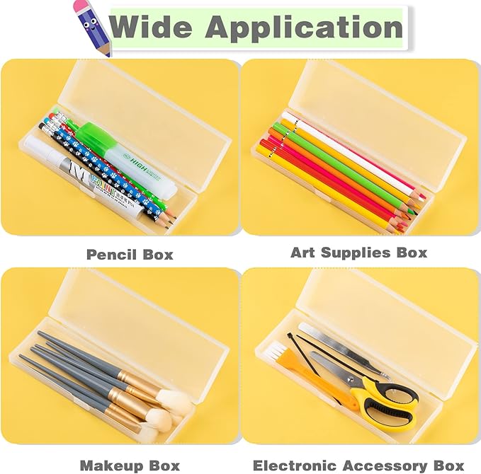 Fainne 24 Pcs Plastic Pencil Case Bulk Pencil Boxes Plastic Stationery Case Frosted Pen Box Pen Holder with Hinged Lid Snap Closure for Office(Single Layer,White,7.09 x 2.36 x 0.98 Inch)