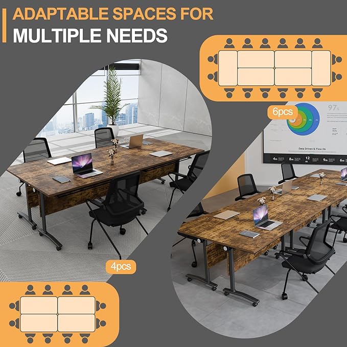 Folding Conference Table 4ft 5ft, Foldable Office Meeting Desk for 6 People, Multiple Sizes Colors Mobile Conference Room Table for Training Room School Business Furniture (6, Brown, 63in)