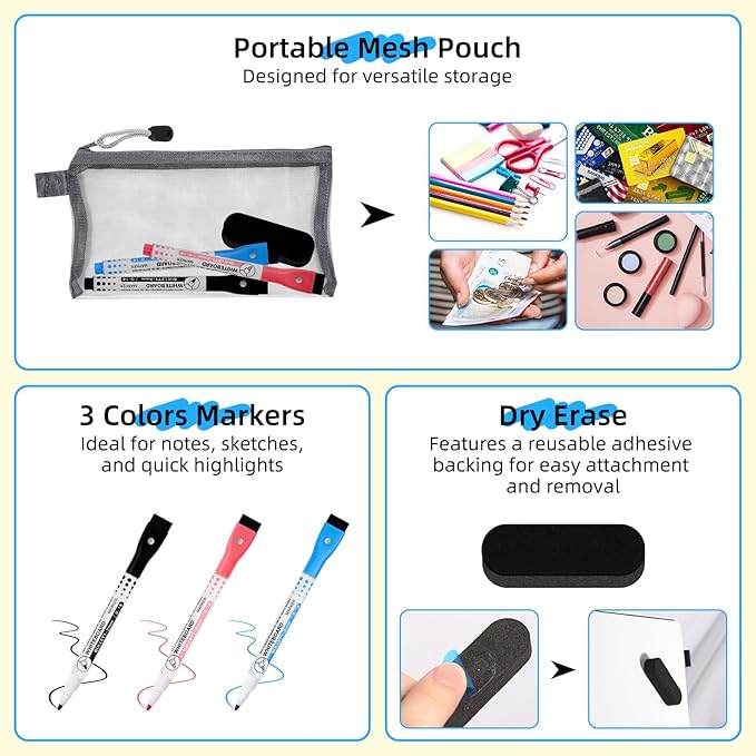 AGM Portable White Board Dry Erase Notebook, 8.4" x 6" Double Sided Folding Whiteboards with 3 Pens, Small Travel Dry Erase Board Skin-Friendly Material for Study, Meeting, Planning, Ocean Blue