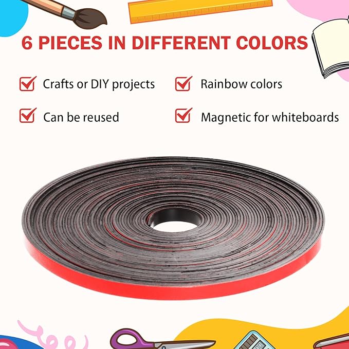 AmazingSpark Magnetic Tape Roll Thin Strips, 0.39 Inch x 33 Feet Magnetic Board Dividers Whiteboard Graphic Decorative Tape Marking Line for Classroom Office Art Accessories(Red)
