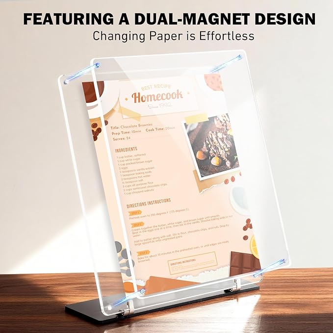 YHOLSDAS 180° Adjustable Acrylic Sign Holder 8.5"x11", Magnetic Table Paper Display Stands with Solid Bases For Office, Double-Sided Clear Code Sign Menu Holder For Store