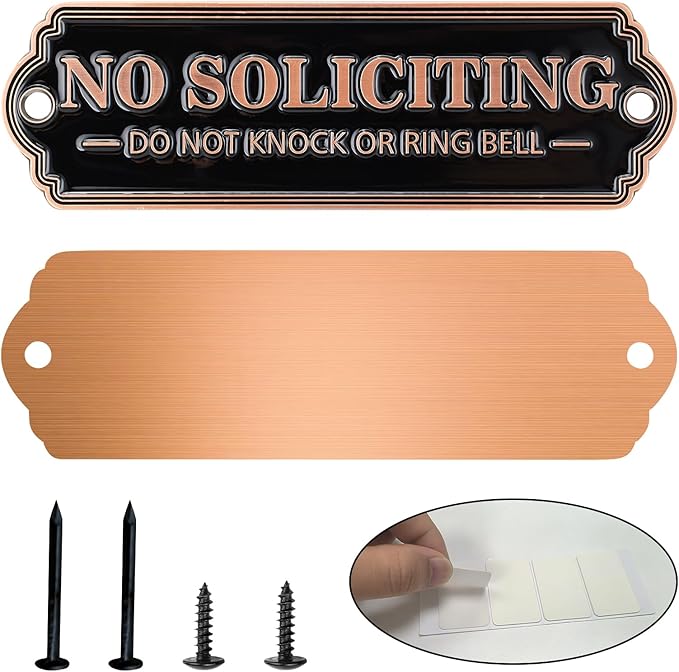 Brass No Soliciting Sign, No Soliciting Sign for House - Solid Brass Wall Plaque Handmade Traditional Home Decor, Elegant No Soliciting Do Not Knock or Ring Bell Sign for Office and Business (Brass color)