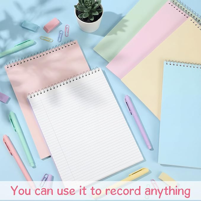Maitys 6 Pcs Legal Pad Steno Spiral Notebook 8.5" x 11" Top Bound Spiral Pads Hard Cover College Ruled Notepad 70 Sheet Pad for School Office University Home(Macaron Color,Luxurious Style)