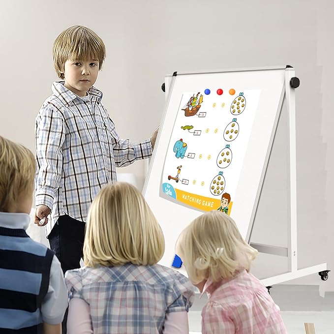 Rolling Whiteboard on Wheels, Double-Sided Magnetic Dry Erase Board with Stand, Mobile White Board for Office, Classroom, Home (28" x 40")