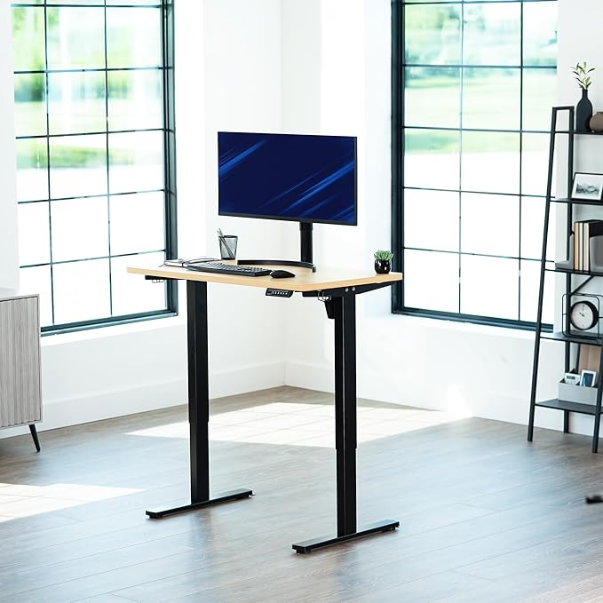 VIVO Electric 43 x 24 in Standing Desk, Memory Height Adjustment, 1B Series, Holds 220 lbs, One-Piece Light Wood Top, Black Frame, DESK-KIT-1B4C