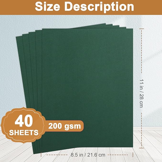 Silunkia 40 Sheets Dark Green Cardstock 8.5 x 11 Crafts Paper, 200gsm/75lb Premium Christmas Green Card Stock for Cards Making, Greeting Cards, School, Menus, Birthday Decorations, Office