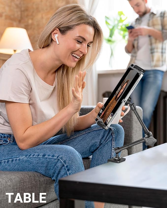 INSSKY Metal Kitchen Tablet Stand, Fit for 6.1-15.6" Devices, Magic Long Arm Mount for Cabinet, Desk, Table, with 360° Foldable Rotation Aluminum Holder, Compatible with iPad Pro/Air/Mini, Galaxy Tab