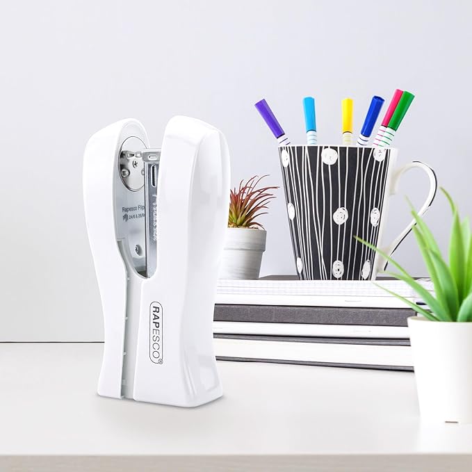 Rapesco 1319 Stand Up Stapler, Space-Saving Desktop Stapler, 20 Sheet Capacity, Ergonomic Grip, Uses Type 26 Standard 1/4" and Type 24 High-Capacity 1/4" Staples, White