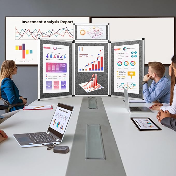 Nisorpa 3+1 Panel Trade Show Presentation Board 70.8 x 35.4 in Desktop Tri Fold Display Board Gray Single Sided Tabletop Display 4 Folding Panels with Moving Bag