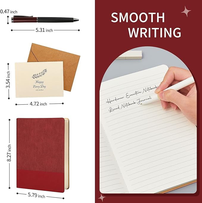 TSFPapier A5 Lined Notebook with Pen & Gift Box 216 Pages PU Leather Journals for Women Men 100GSM Thick Paper College Ruled Notebook for Christmas Gifts,School,Travel,Business,Work,Home Writing (Red)