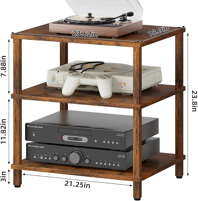 3-Tier AV Media Player Stand, brown Stereo Cabinet, Modern Stereo Cabine,Game Console Shelf,Wooden TV Stand,Multifunctional Entertainment Center, Suitable for Home, Conference Room, Game Studio