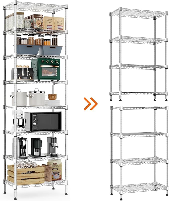 M MZG 8 Tier 2000 lbs Storage Rack Metal Wire Shelving Unit, Storage Standing Shelf Organizer for Laundry Bathroom Kitchen Pantry Closet Garage Utility Room, Chrome 13.8" D x 23.6" W x 79.5" H
