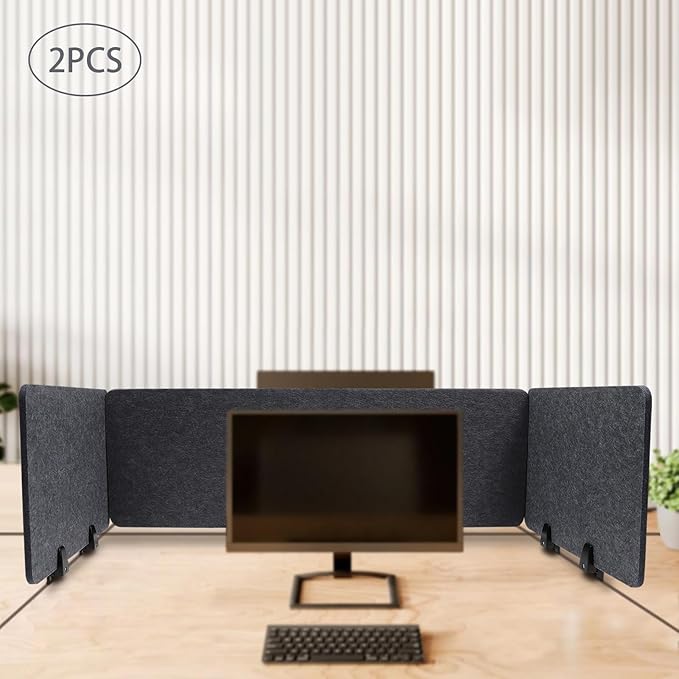 Clamp-On Acoustic Desk Divider, 2Pcs 47.25x16in+4Pcs 23.6x16in Acoustic Partition, Desktop Privacy Panel, Sound Absorbing Workstation Panel (Anthracite Gray, 48" x 16" + 24" x 16")