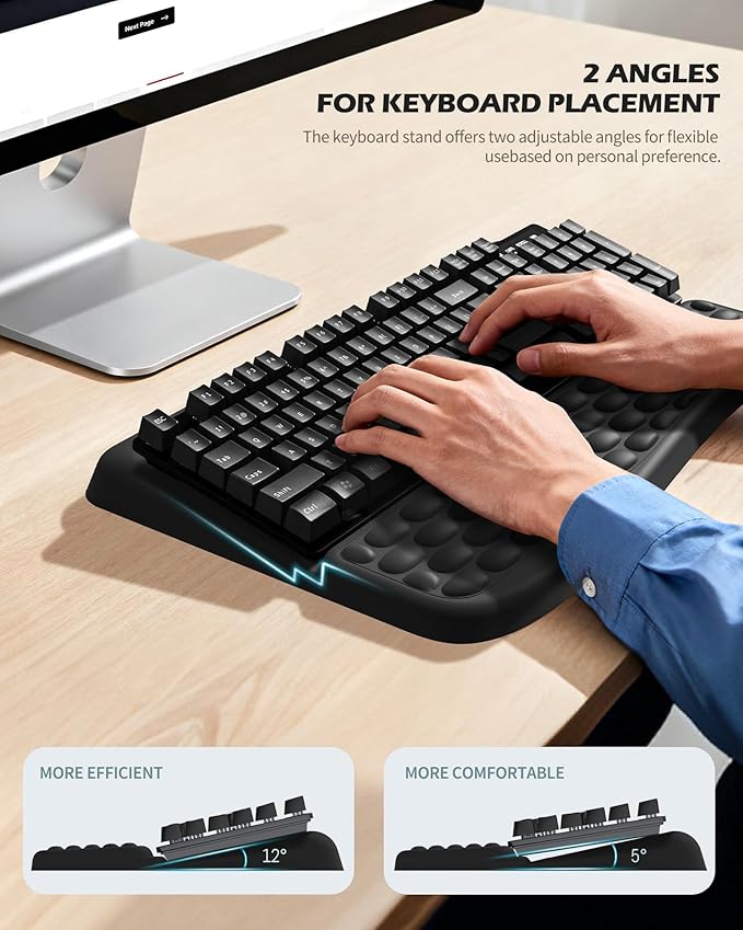 Computer Keyboard Stand with Wrist Rest, Keyboard pad with Wrist Support, Two Adjustable Keyboard Angles, Slow Rebound Comfortable Foam and Skin-Friendly Fabric. Suitable for Office, Gaming, and Home