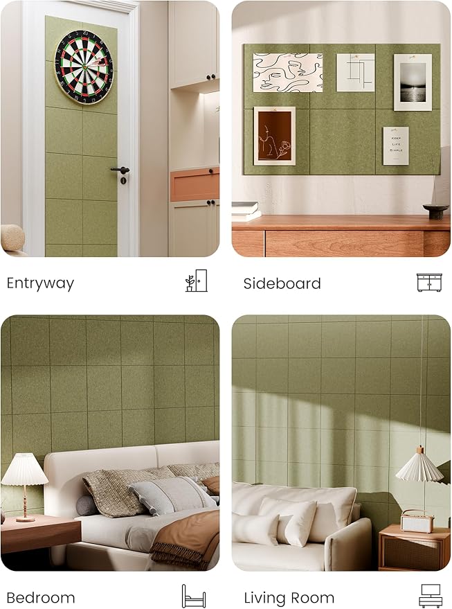 Bumusty Large Cork Board 36"x24" Alternative - 6 Pack Felt Wall Tiles with 40 Safe Removable Adhesive Tabs, 30 Pushpins, Cork Boards for Walls Pin Board Bulletin Board Office Decor (Olive Green)