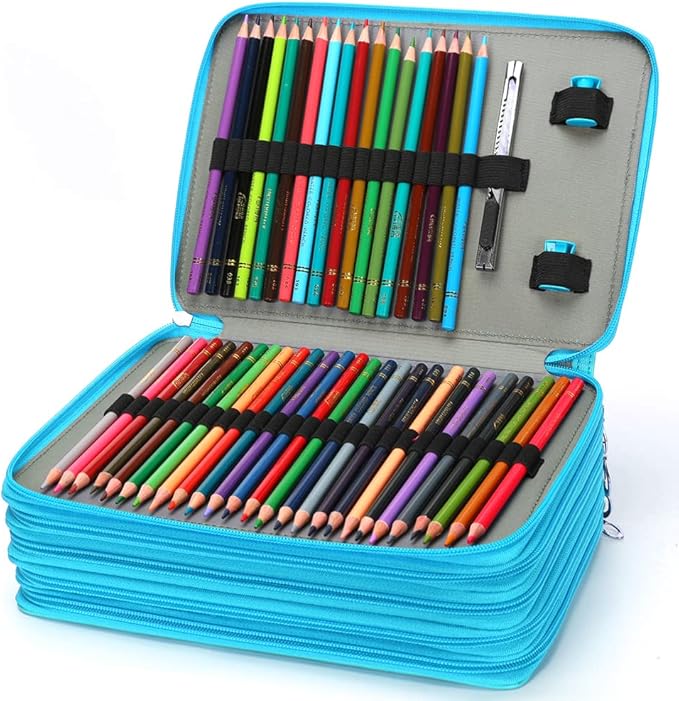 Vomgomfom Colored Pencil Case - 252 Slot Deluxe PU Leather Large Capacity Pencil Organizer with Zipper Closure for Watercolor Pens, Markers (Green)