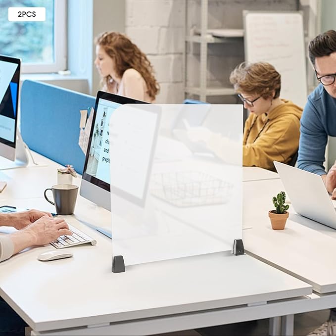 2 Pack Clamp-on Desk Privacy Panels, Frosted Acrylic Desk Dividers for Office School Call Center Reception Area, Noise and Visual Distractions Reducing Table Divider- 23" x 22"