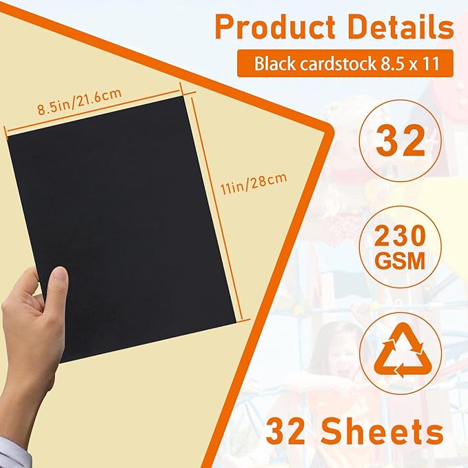Guakicae 32 Sheets Black Cardstock 8.5 x 11 Halloween Cards, 80lb Heavyweight Black Card Stock Printer Paper for DIY Card Making, Invitations, Scrapbooking, School Crafts, Menus