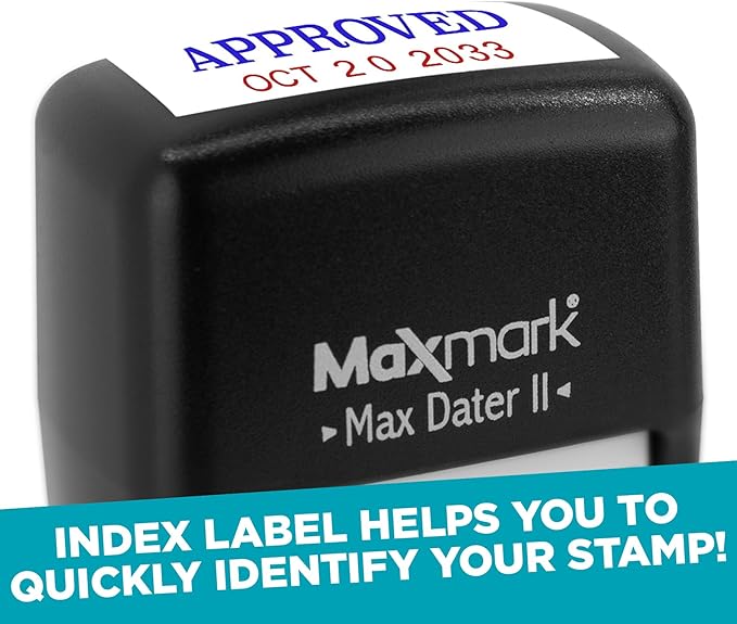 MaxMark Self-Inking Rubber Date Office Stamp with Due by Phrase & Date - Blue Ink (Max Dater II), 12-Year Band