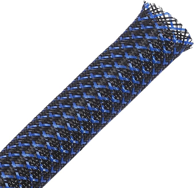 25ft - 1/2 inch PET Expandable Braided Sleeving – BlackBlue – Alex Tech Braided Cable Sleeve