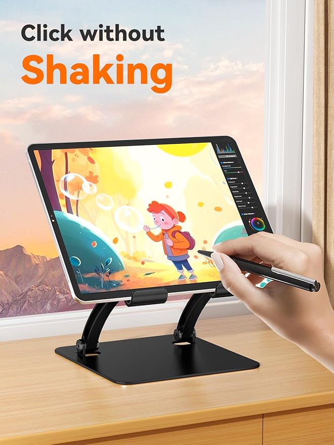 tounee Tablet Holder Stand, Dual Rod Adjustable Aluminum Desktop Stand, Compatible with 4.7-16.9" iPads, Surface Tablets, Portable Monitor, Kindle and More (Black)