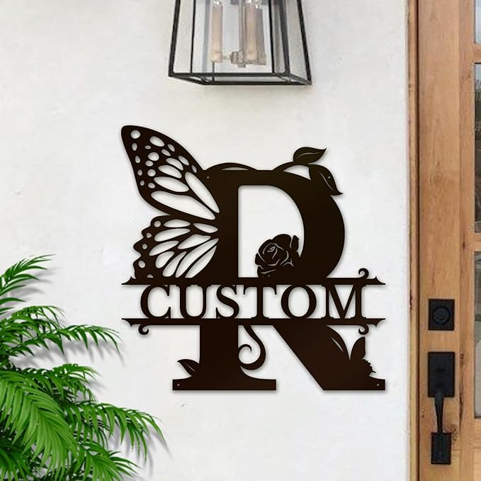 Personalized Custom Letter Name metal Signs,Custom Black Letter Monogram Wall Art Decor,Metal Signs Plaques Outdoor wall Decorative Signage (R)