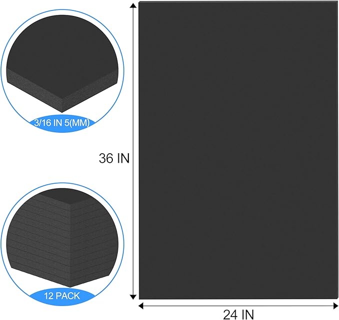 ToLanbbt 12 Pack Black Foam Board, 24 x 36 x 3/16" Thick Foam Core Acid Free Poster Foamboard for Art Craft Projects, Painting, Displaying, Signage, Wedding, School