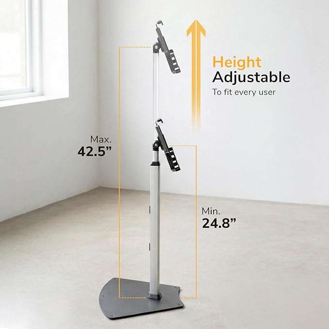 Mount-It! iPad Kiosk Stand, Anti-Theft Floor Stand with Lock, Height Adjustable Universal Tablet Kiosk for 7.9–11 Inch Tablets, Secure Commercial Tablet Stand for Retail & Business